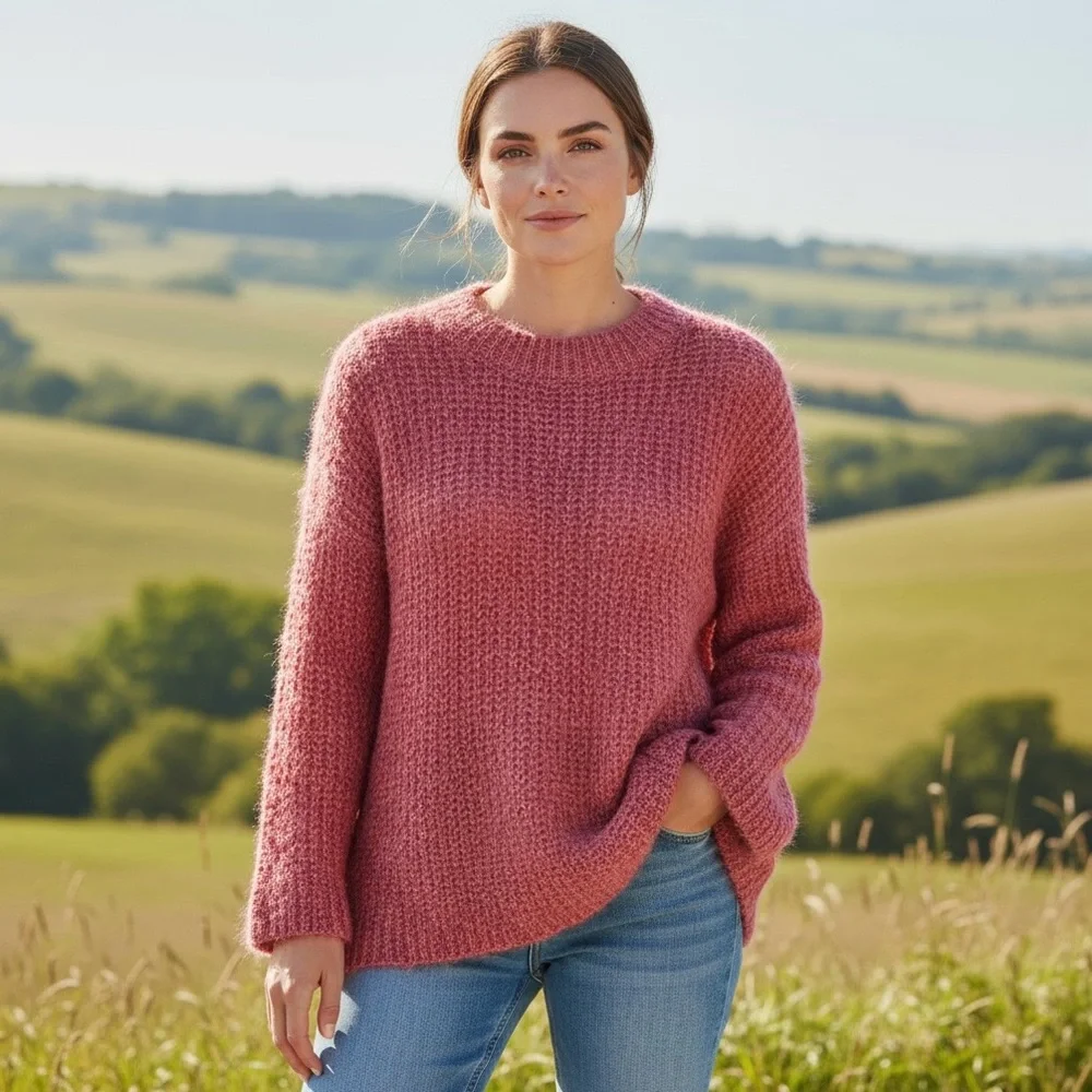 4//$40 Knox Rose‎ Knit Lace Trim Rose Pink Sweater